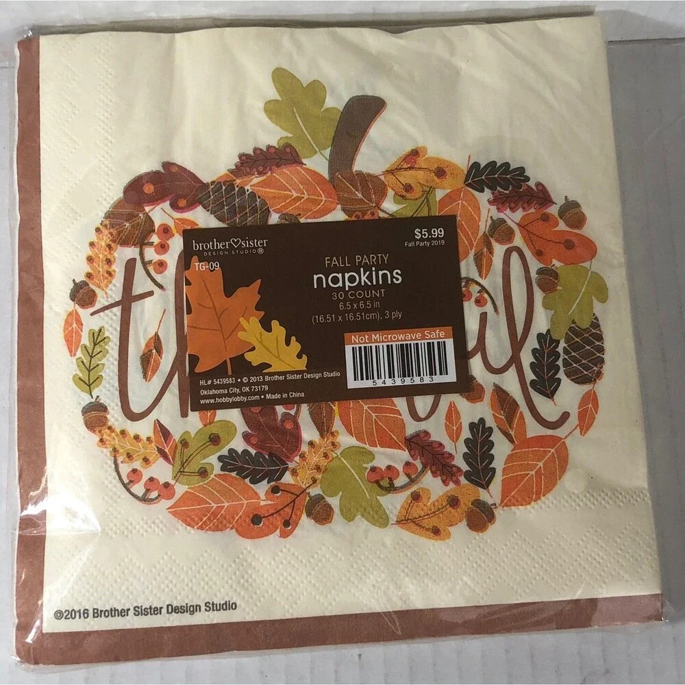 Hobby Lobby ￼1 Pack Napkins Thanksgiving 30 Count “Thanksgiving “ 6.5 X 6.5”